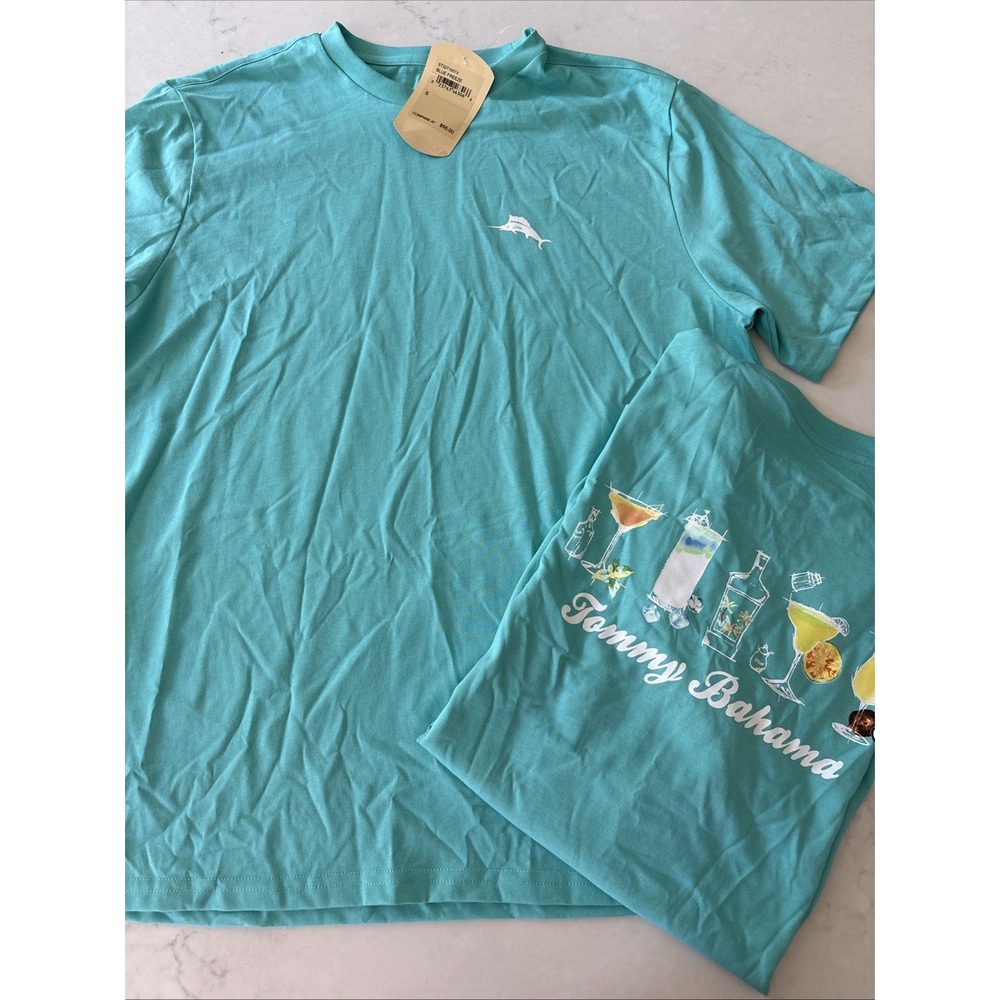 Tommy Bahama Mens S T-Shirt Blue Freeze Teal Cocktail Graphic Tee NWT Beach